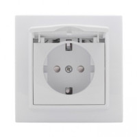 Розетка 1-местная СП с/з Минск с крышкой 16А белая с защ. штор. EKF (уп/10/200шт)
