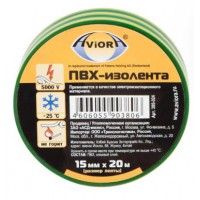 Изолента ПВХ Aviora желто-зеленая (15ммх20м)