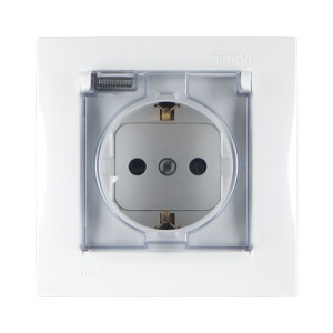 Розетка 1м с/з, с з/ш, с крышкой IP44 (белая) Simon 15 (уп/18шт) 1590450-030