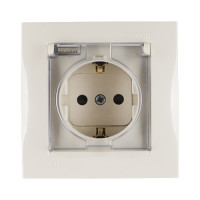 Розетка 1м с/з, с з/ш, с крышкой IP44 (сл.кость) Simon 15 (уп/18шт) 1590450-031