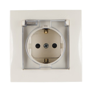 Розетка 1м с/з, с з/ш, с крышкой IP44 (сл.кость) Simon 15 (уп/18шт) 1590450-031