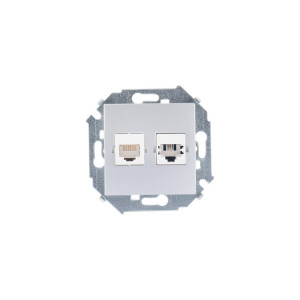 Розетка компьютерная+телефонная RJ-45+RJ-11 кат.5е (алюминий) Simon 15 (уп/20шт) без рамки 1591590-033