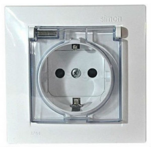 Розетка 2Р, со шторками, с крышкой IP44, 16А, 250В, белый Simon 15