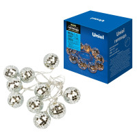 ULD-S1800-010/STB/3AA WARM WHITE IP20 DISCOBALLS Гирлянда светодиодная «Диско», на батарейках 3AA (не в/к), 1,8м. 10 светодиодов. Теплый белый свет. Провод прозрачный. TM Uniel